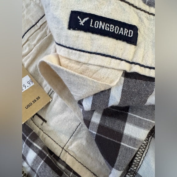 NWT American Eagle Black White Plaid Longboard 12” Shorts Men’s Size 38 - Picture 5 of 8